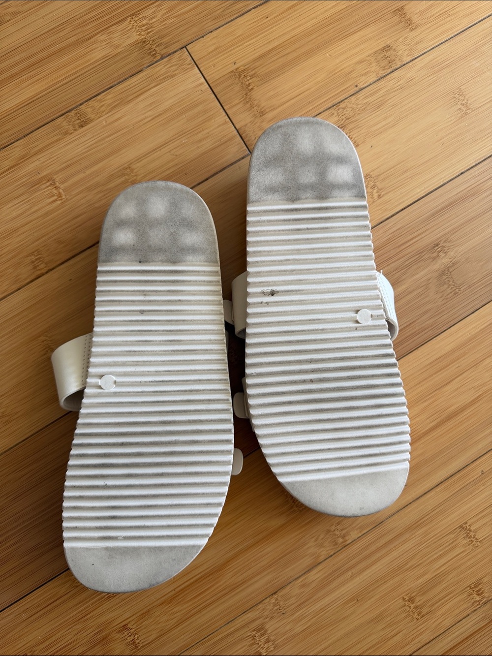 Steve Madden Ivory Slide Sandals with Gold Buckles - Picture 3 of 4